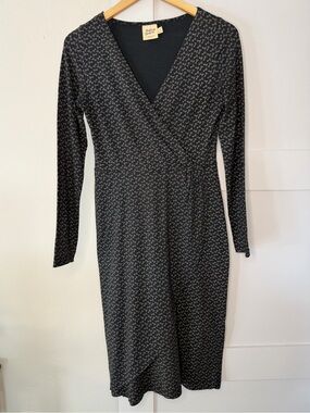 Mata Traders Charcoal Patterned Wrap-Style Midi Dress
